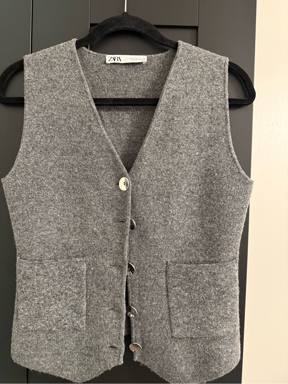 Zara Charcoal Gray Wool-Blend Vest